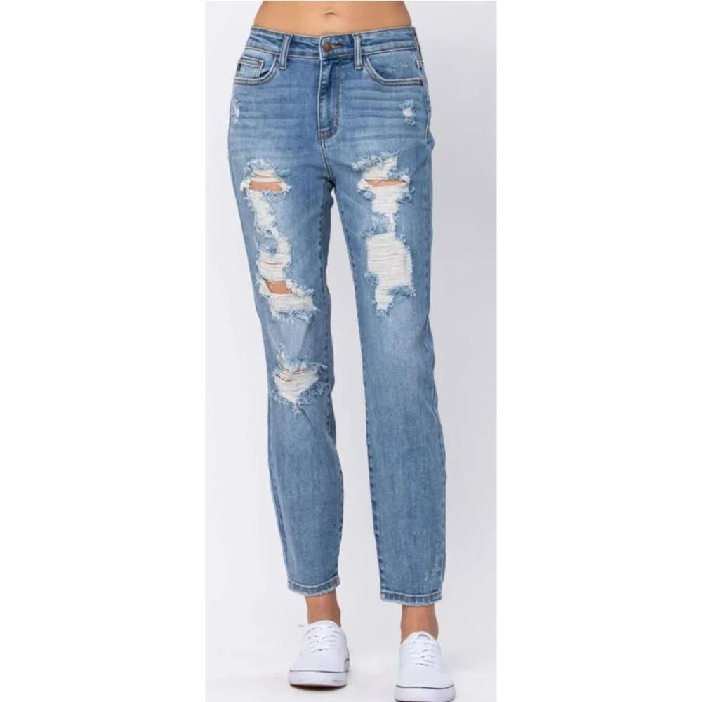 Judy Blue Women Boyfriend Jeans Distressed Light Wash Stretch Size 13/31 L278 - Picture 2 of 14